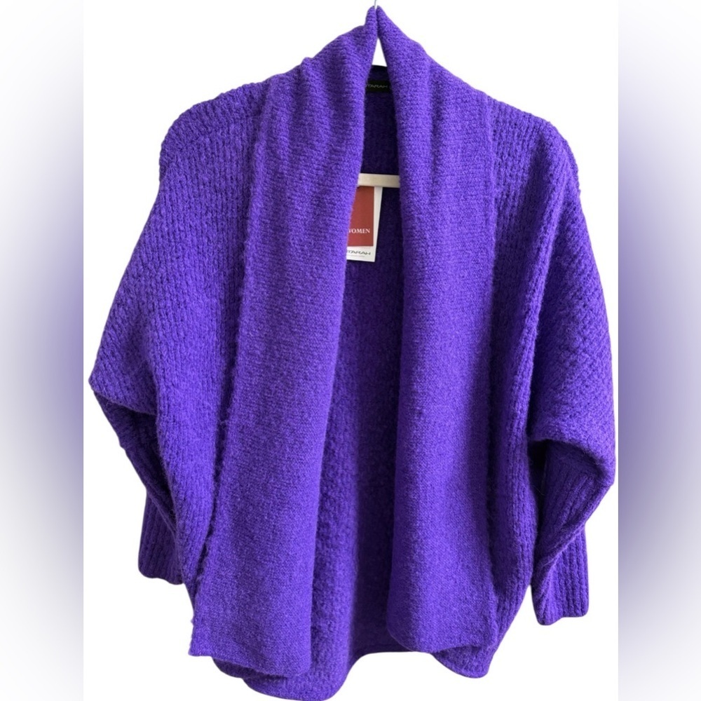 NWT BABY ALPACA CARDIGAN PURPLE OPEN FRONT SHAWL COLLAR Made in Peru S/M LUXARY - Picture 6 of 15